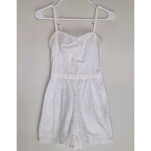 HOLLISTER White Eyelet Lace Romper XS Cotton Coquette Coastal Soft Girl Summer